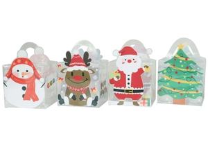 Lot de 4 boîtes cadeaux de Noël transparentes avec motifs festifs et anses