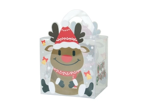 Boîte cadeau en PVC transparent de Noël avec motif renne et texte Merry Christmas