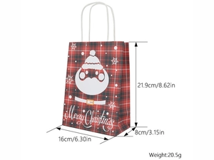 British style red plaid Christmas paper gift bag with Santa Claus and size details