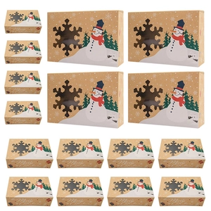 Brown kraft paper Christmas cookie boxes with snowflake window and snowman prints