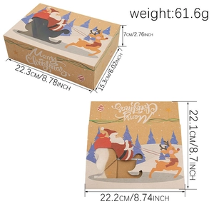 Christmas kraft paper cookie gift box with Santa Claus print and window detail