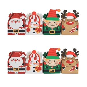 Christmas Portable Paper Gift Box Square Candy Muffin Case Santa Snowman Reindeer Elf Pattern Party Handheld Dessert Packaging Box