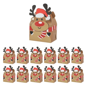 Christmas kraft paper reindeer gift box set with antler handles for candy and cakes
