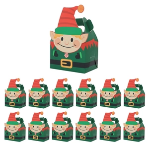 Christmas elf themed cupcake gift boxes with striped pointed hats and handles set of 13