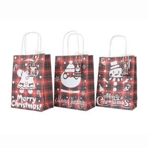British plaid Christmas kraft paper gift bags with gingerbread man and santa claus patterns