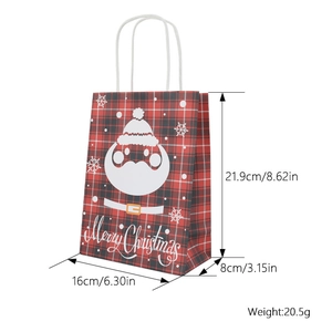 British style red plaid Christmas gift bag with Santa Claus print and size dimensions