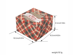 Christmas plaid gift box with clear PVC window and Merry Christmas label 10cm