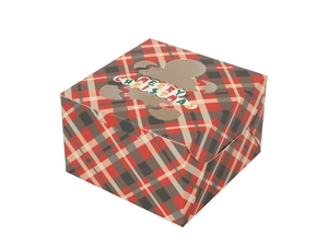 Plaid Christmas gift box with transparent window and Merry Christmas text