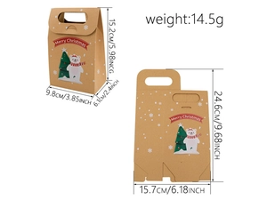 Christmas kraft paper gift bag showing 3D assembly, flat layout and dimensions