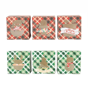 Set of 6 Christmas gift boxes with PVC windows featuring festive plaid and holiday patterns
