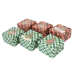 Christmas gift boxes set with PVC windows and festive plaid patterns for candies