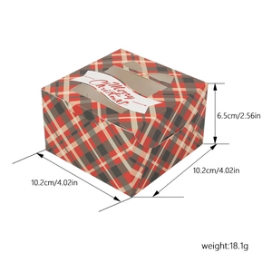 Christmas gift box with PVC window and plaid pattern for cookies, 10.2x10.2x6.5cm size
