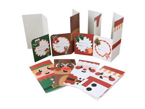 Detailansicht von 4 Weihnachts-Klappkarten mit Rentier, Weihnachtsmann und Schneemann