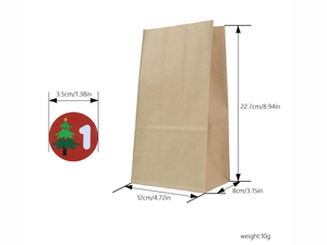 Detailed dimension guide for Christmas kraft paper gift bag with festive number sticker