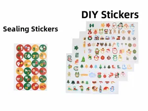 Christmas countdown calendar stickers set with numeric seals and holiday DIY patterns