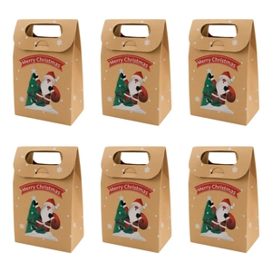 Set of 6 kraft Christmas gift boxes with Merry Christmas print and handle