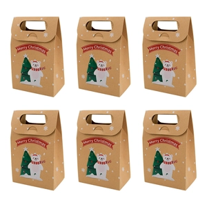 Set of 6 kraft paper Christmas gift boxes with polar bear and festive tree patterns
