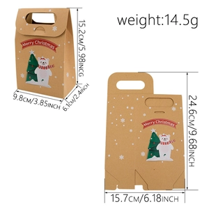 Brown kraft paper Christmas gift bag with polar bear print and dimension details