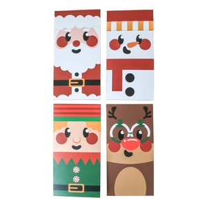 Vierteiliges Set Weihnachtskarten mit Weihnachtsmann, Schneemann, Elf und Rentier Motiven