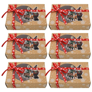 6-pack Christmas kraft paper boxes with PVC window, red ribbon and snowflake patterns