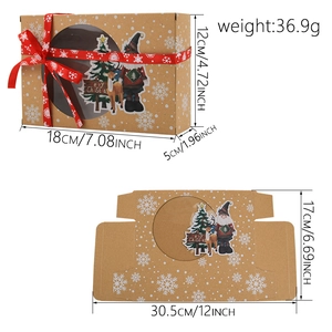Christmas kraft gift box with Santa motif and dimensions shown in a tiered layout