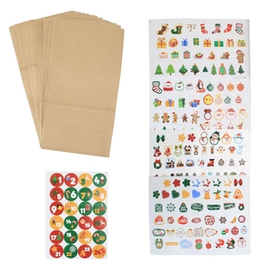 Christmas Advent Calendar Gift Bags Kraft Paper DIY Stickers Square Bottom Food Packaging Holiday Party Decor