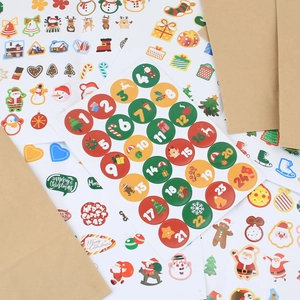 Christmas countdown calendar stickers set with numeric 1-24 and holiday illustrations