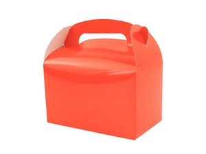 Bright orange-red gable gift box featuring heart-shaped closure and handle detail