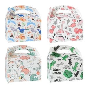 Boîtes Cadeaux à Pignon en Papier Thème Dinosaure de Dessin Animé Avec Poignée Pour Fête d'Anniversaire Enfants Boîtes d'Emballage Pour Bonbons Biscuits Pâtisseries