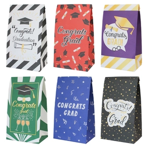 Graduation Season Paper Gift Bags Kraft Paper Food Packing Bags Congrats Grad Academic Cap Pattern Gift Wrap Bags