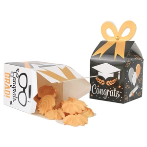 Boîtes cadeaux Congrats Grad avec nœuds dorés et motifs de remise des diplômes