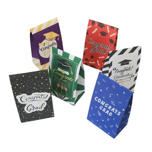 Set of graduation paper gift bags in assorted colors with Congrats Grad prints and patterns