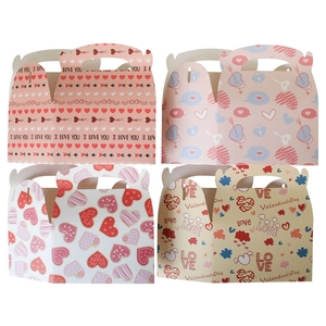 Valentine's Day large square gift boxes with handles in four festive patterns