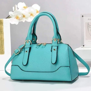 Teal tiffany blue large capacity pillow bag with lychee texture and gold hardware