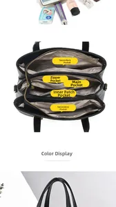 Détail du rangement intérieur à cinq compartiments d'un sac à main noir élégant
