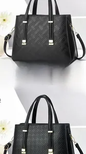 Détail du sac bandoulière noir avec cuir gaufré sergé et ferrures en métal doré