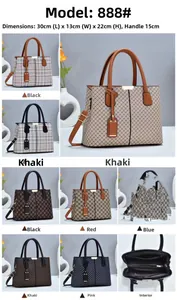 Detailed grid showing 888 series large tote bag dimensions and various color options