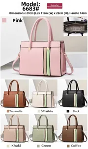 Detail view of the interior space and multi-color options of the leather crossbody tote bag