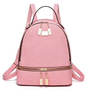 Zaino in tela rosa e bianco ad alta capacità con spallacci regolabili per viaggio e scuola