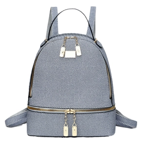 Zaino in tela azzurro con grande capacità e eleganti cerniere in metallo dorato