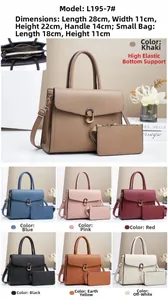 Close-up of litchi grain leather tote and pouch set with adjustable strap details