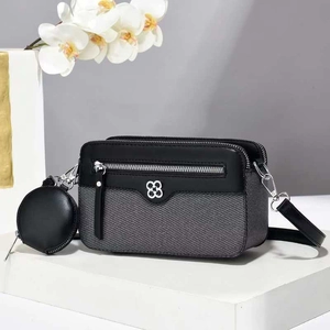 Women Crossbody Shoulder Bag PU Leather Fabric Splicing Macaron Color Square With Round Coin Purse Removable Strap