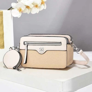 Minimalist macaron shoulder bag with crossbody strap and round coin purse in beige