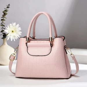 Women Urban Minimalist PU Top Handle Bag Crocodile Stone Pattern Crossbody Bag Elegant Multi Layer Shoulder Messenger Bag With Golden Hardware