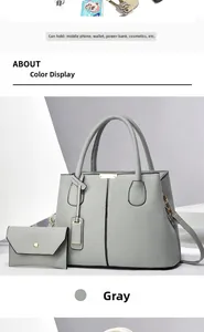 Close-up of grey pebbled texture tote bag set with matching pouch and metal details