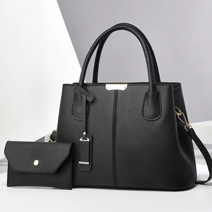 Women Large Capacity Tote Bag And Pouch Lychee Texture PU Leather Fashion Simple Shoulder Crossbody Commute Retro