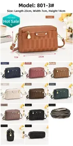 Detailed size specifications and color options for the checkered crossbody shoulder bag