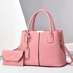 Pink lychee texture tote bag set with matching pouch and stylish gold hardware