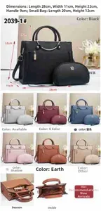 Detail view of large capacity faux leather handbag set with dimensions 28x11x22cm
