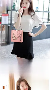 Sac à main rose en cuir PU avec broderie florale et pendentif papillon mignon